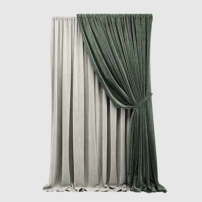 Luxurious Velvet Curtains in Green and Gray with Elegant Drape for Home Decor 3d model