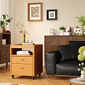 Modern Wooden Entryway Cabinet and Side Cabinet with Decorative Plants and Storage Design
