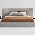 Modern Double Bed With Gray Upholstered Frame Brown Bedding And Side Tables 3d model