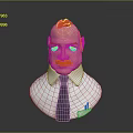 Man Bust With Red Hair Mustache White Shirt Purple Tie On Gray Gradient Reflective Background