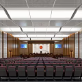 Courtroom Interior Design With Red Seats Wooden Judge Bench And Layout