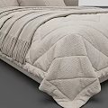 Double Bed Interior With Tufted Headboard Light Colored Striped Quilt And Pillows 3d model