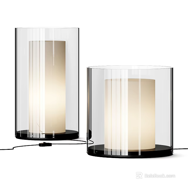 Modern Transparent Cylindrical Table Lamps With Glass Shade And Black Base 3d model 