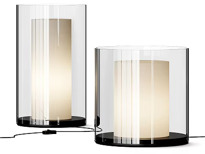 Modern Transparent Cylindrical Table Lamps With Glass Shade And Black Base 3d model