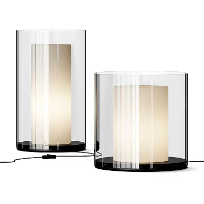 Modern Transparent Cylindrical Table Lamps With Glass Shade And Black Base 3d model
