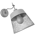 Vintage Industrial Wall Lamp With Black Brass Mesh Shade And Lit Warm Light