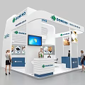 Domino Modern Trade Show Booth With White Blue Design Screen Product Images And People