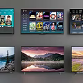 Multiple Televisions Displaying Scenic Landscapes App Interfaces And Video Content