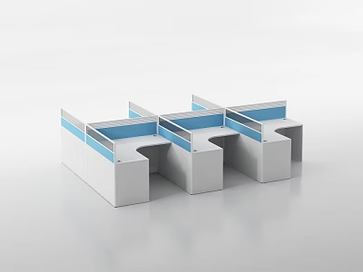 Modern Modular Office Desk Cubicles With White Frame And Blue Accents 3d model