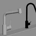 Modern Black And Gold Faucets On White Countertop With Grey Wall