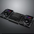 Modern Professional DJ Mixer With Dual Turntables Control Panel And Colorful Lights