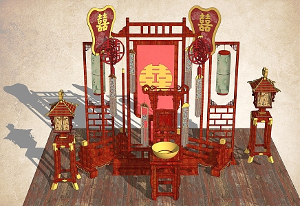 Chinese Style Ancient Style Wedding Washing Furniture Wedding Room Lamps 3d model