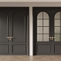 French retro style double door interior door wooden door glass door 3d model