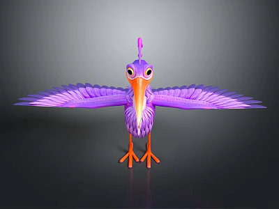 Flying Animal Design With Purple Feathers Orange Eyes Spread Wings And Orange Claws 3d model