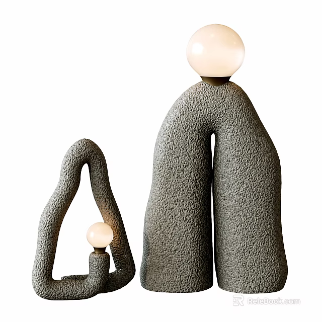 Textured Grey Sculptural Table Lamp With Round Glass Shade And Large Small Sizes 3d model 