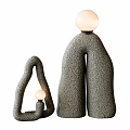 Textured Grey Sculptural Table Lamp With Round Glass Shade And Large Small Sizes