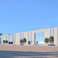Modern Industrial Factory Building Exterior With Large Glass Windows Trees And Open Ground