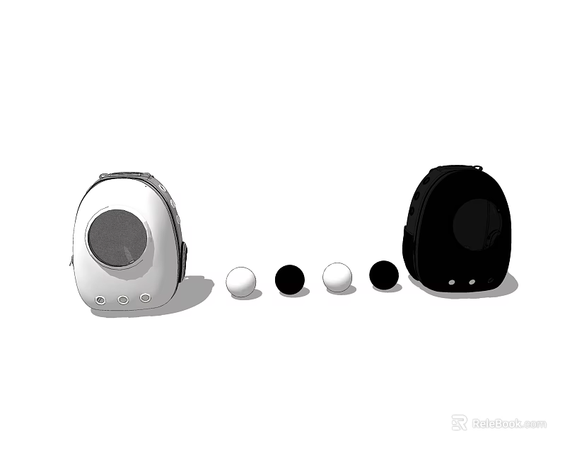 Stylish White And Black Luggage With Four White Small Balls Design 3d model 