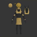 Ancient Egyptian Figure With Golden Sphere Horn And Anubis Headpiece Accessories