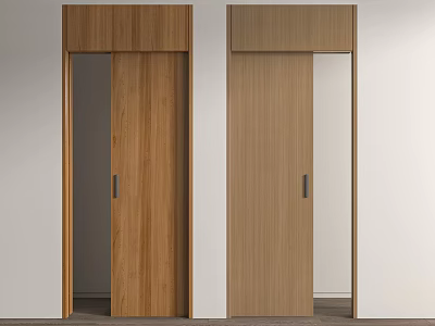 Sleek Wooden Sliding Doors With Natural Wood Finish For Modern Home Interior 3d model