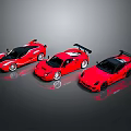 Three Red Sports Cars With Sleek Design And Rear Spoilers Features