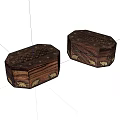 Vintage Wooden Octagonal Boxes With Carved Patterns And Decorative Surface Details 3d model