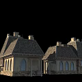 Row of Ancient Buildings With Tiled Roofs Arched Windows And Stone Walls