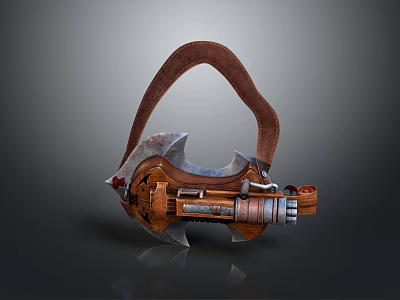 Detailed Vintage Mechanical Axe Featuring Brown Leather Handle And Wooden Metal Structure 3d model