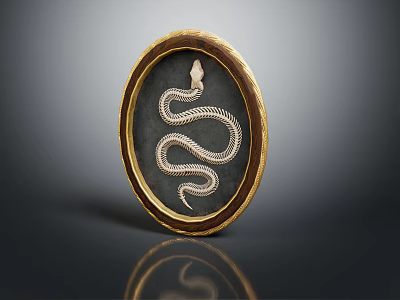 Elegant Oval Wall Decor with Golden Border and Silver Snake Design on Dark Background 3d model
