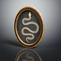 Elegant Oval Wall Decor with Golden Border and Silver Snake Design on Dark Background