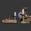 Magical Items Collection With Crystal Ball Hourglass Scrolls Candles Potion Bottles And Ancient Books