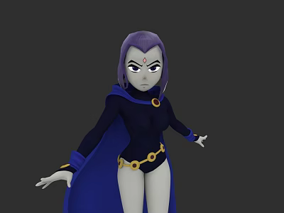 Game Movie Character With Purple Hair Gray Skin Blue Cape And Gold Accessories 3d model
