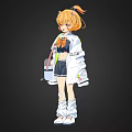 Anime Style Woman With Orange Twin Ponytail White Coat Black Skirt And White Boots