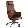 Single Chair Modern Leather Beige Brown Swivel Wheels Office Home Use Design