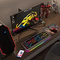 Gaming Setup With RGB Keyboard And Smartphone Displaying Game Interface 3d model