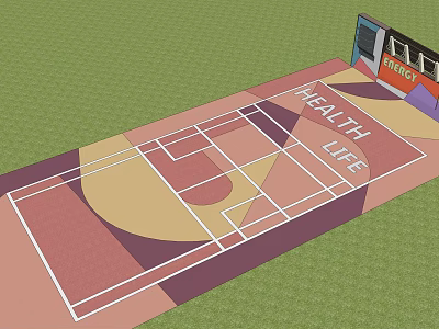 Outdoor Fitness Sports Court With Health Life Design And Basketball Lines 3d model