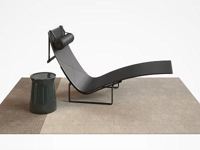 Modern Black Lounge Chair With Metal Frame And Green Cylindrical Side Table On Carpet 3d model