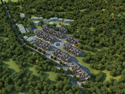Birds Eye View Planning of Residential Area With Neatly Arranged Houses And Green Spaces 3d model