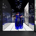 Modern Boutique Store Interior With Geometric Pink Structures And Hanging Luminaires
