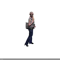 Woman in Light Green Top and Blue Jeans Carrying Gray Bag Back View