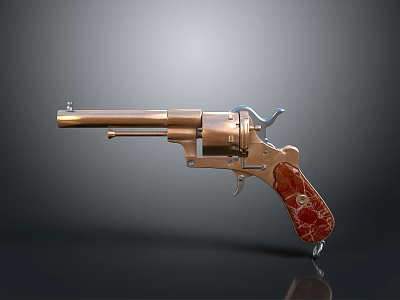 Classic Brass Revolver With Polished Metal Barrel And Red Marble Grip 3d model