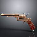 Classic Brass Revolver With Polished Metal Barrel And Red Marble Grip