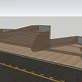 Wooden Pedestrian Bridge Over Road With Vehicles Pedestrians And Green Surroundings