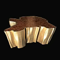 Luxury Modern Coffee Table Design with Solid Wood Top and Gold Metal Ribbed Legs