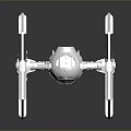 Transparent TIE Fighter Model with Symmetrical Wings and Spherical Cockpit on Dark Reflective Background