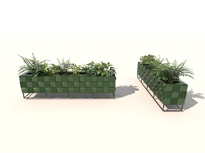 Green Modular Garden Planter Boxes With Metal Frames And Foliage Plants 3d model