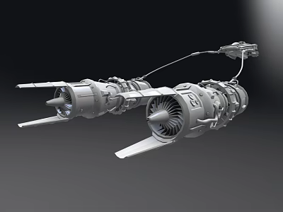 Two Connected Gray Industrial Mechanical Devices With Engine Blades And Pipes 3d model