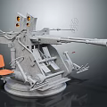 Vintage Military Mechanical Gun Mount Structure with Orange Chair and Wheels