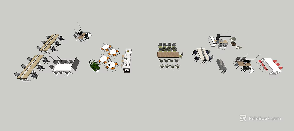 Modern Office Desk Setup With Computer Chair Documents And Potted Plant 3d model