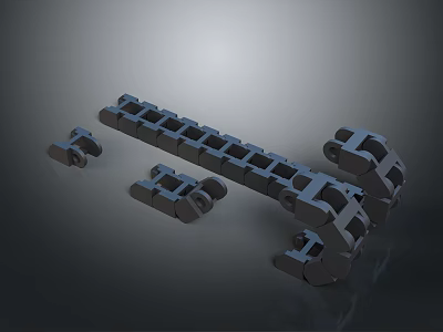 Metallic Mechanical Components With Interconnected Links And Industrial Design Features 3d model